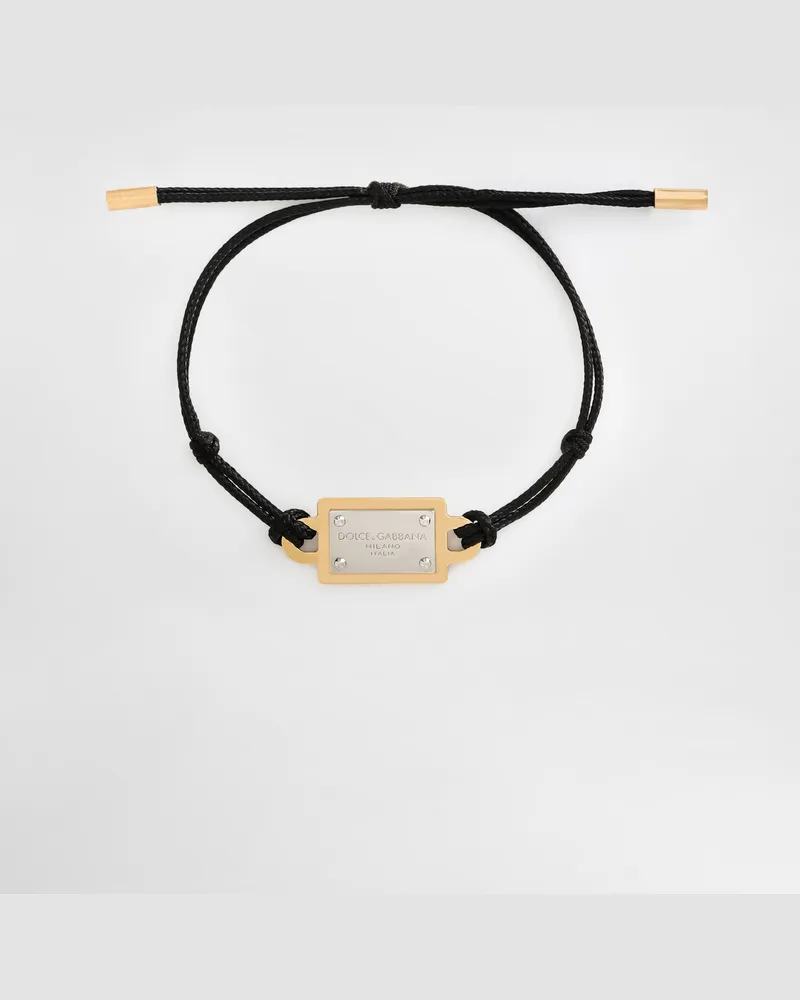 Dolce & Gabbana Bracciale Con Cordoncino E Targhetta Logata - Donna Bijoux Nero Metallo Nero