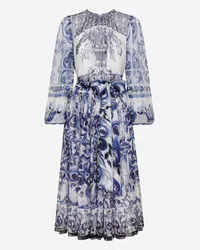 Dolce & Gabbana Majolica Print Chiffon Midi Dress - Donna Abiti Blu Seta Tris