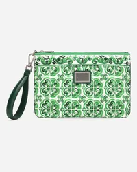 Dolce & Gabbana Pouch In Canvas Stampa Maiolica - Uomo Portadocumenti E Clutch Stampa Cotone Stampa