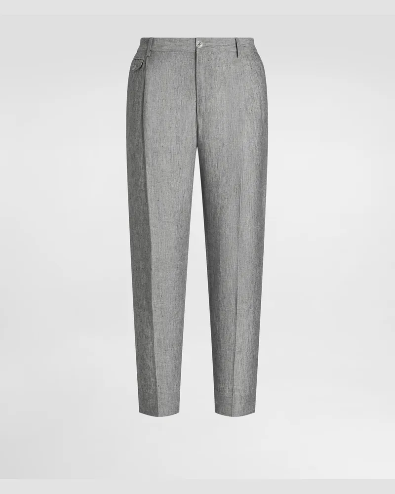 Dolce & Gabbana Pantaloni In Tela Di Lino Delavé - Uomo Pantaloni E Shorts Grigio Melange
