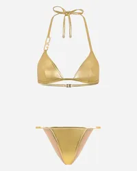 Dolce & Gabbana Triangle Bikini With Dg Logo - Donna Beachwear Oro Oro