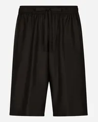 Dolce & Gabbana Bermuda Jogging In Seta E Ricamo - Uomo Pantaloni E Shorts Nero Nero