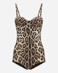 Dolce & Gabbana Costume Intero Balconcino Stampa Leopardo - Donna Beachwear Stampa Animalier Jersey Leo