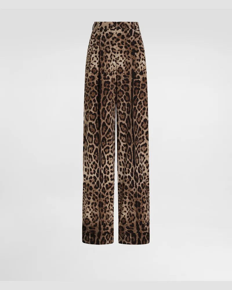Dolce & Gabbana Pantaloni In Lana Stampa Leo - Donna Pantaloni E Shorts Stampa Animalier Leo