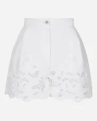 Dolce & Gabbana Shorts In Cotone Con Ricamo Cut Out - Donna Pantaloni E Shorts Bianco Bianco