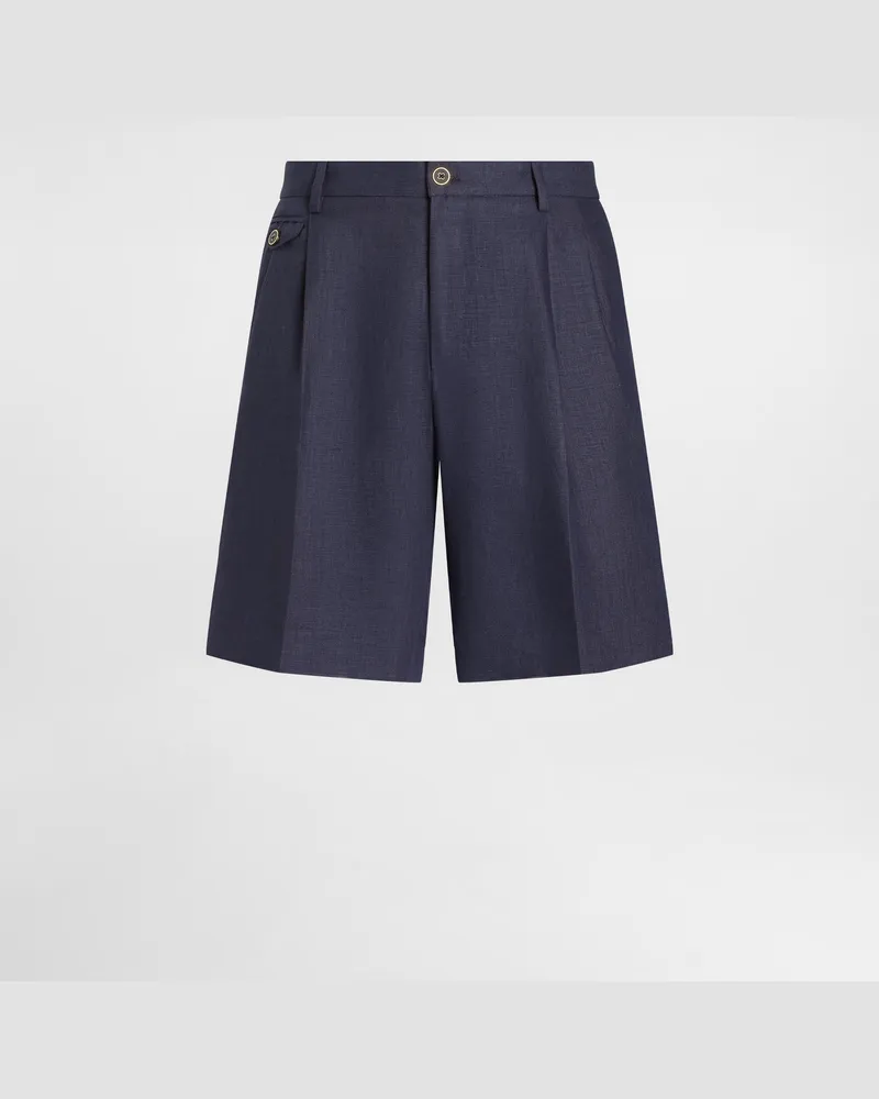 Dolce & Gabbana Bermuda In Lino - Uomo Pantaloni E Shorts Blu Blu