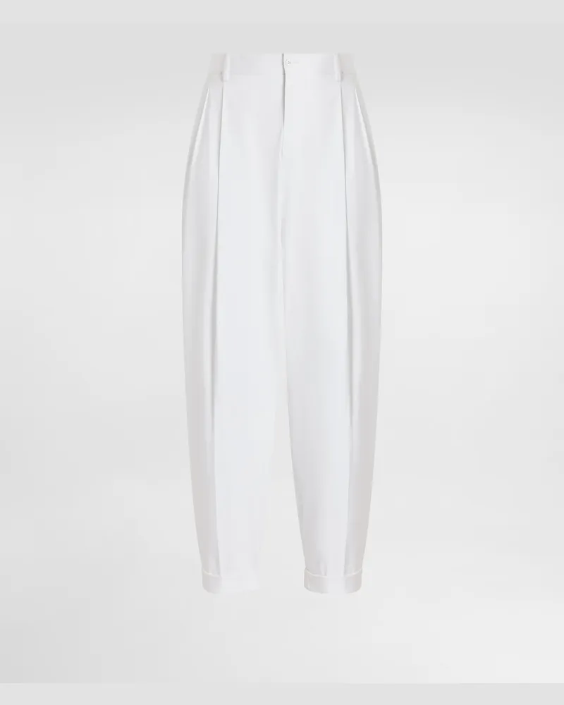 Dolce & Gabbana Pantaloni Doppia Pence In Gabardina Di Cotone - Uomo Pantaloni E Shorts Bianco Bianco