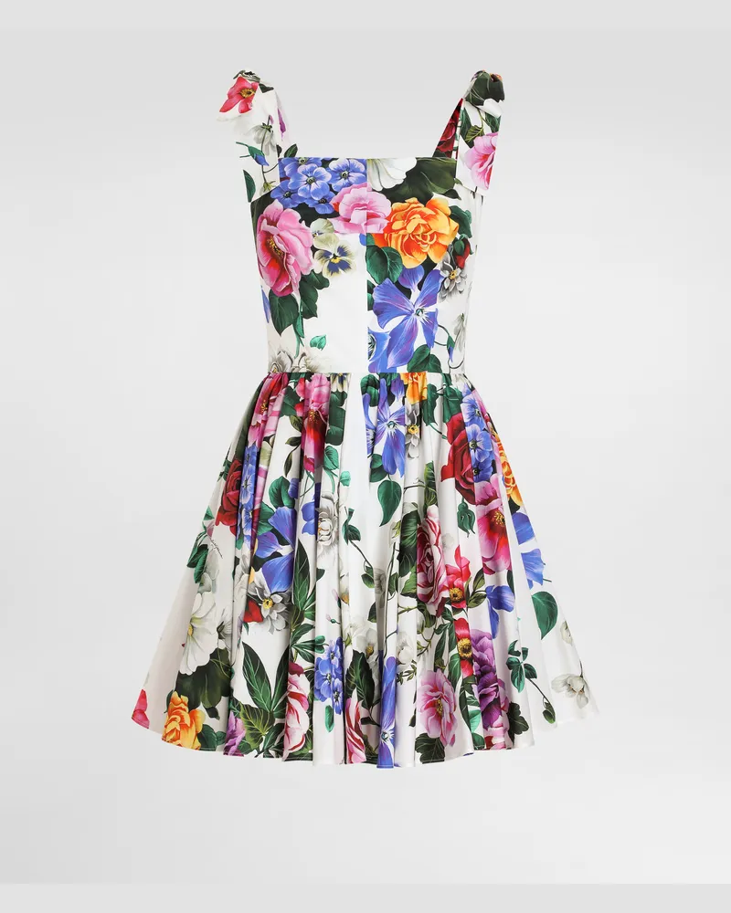 Dolce & Gabbana Abito Corto In Cotone Con Fiocchi Stampa Fiori - Donna Abiti Stampa Stampa