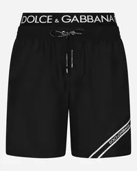 Dolce & Gabbana Mid-length Swim Trunks With Branded Band - Uomo Beachwear Nero Tessuto Nero