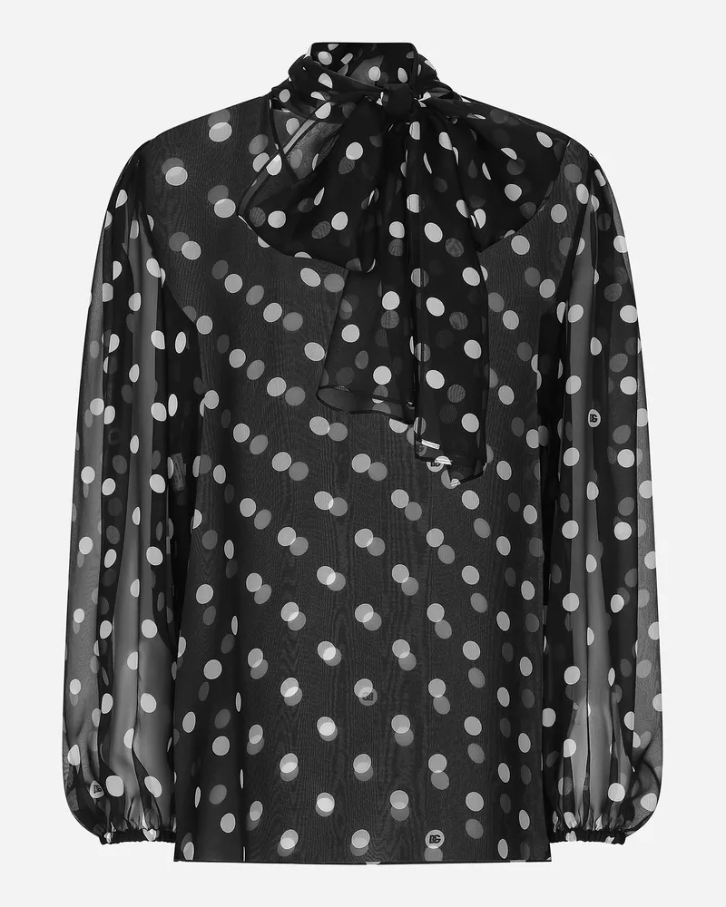 Dolce & Gabbana Blusa Con Sciarpina In Chiffon Stampa Pois - Donna Camicie E Top Stampa Stampa