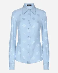 Dolce & Gabbana Camicia In Seta Jacquard Logo Dg Allover - Donna Camicie E Top Azzurro Azzurro