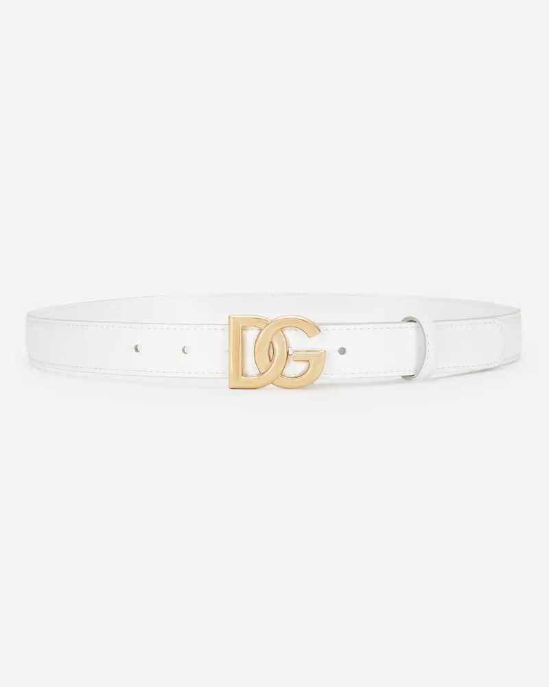 Dolce & Gabbana Calfskin Belt With Dg Logo - Donna Cinture Bianco Pelle Bianco