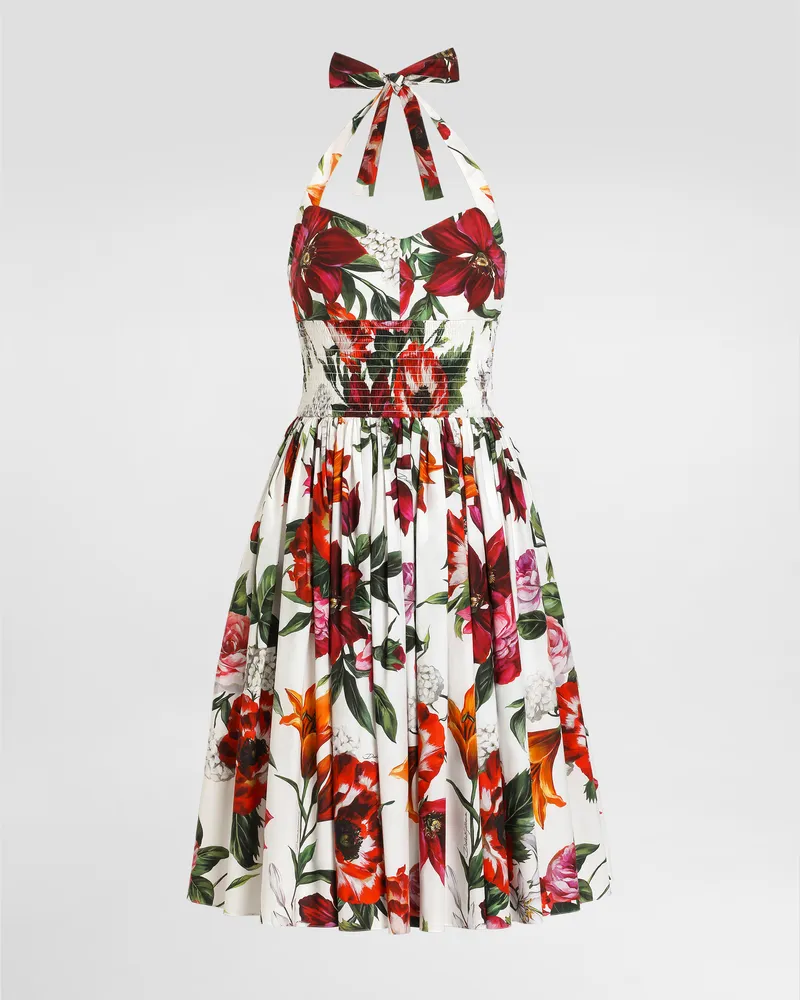 Dolce & Gabbana Abito In Popeline Stampa Fiori - Donna Abiti Stampa Stampa