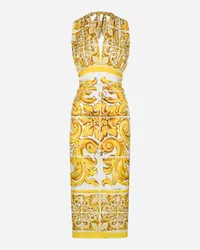 Dolce & Gabbana Abito Midi Con Allacciatura Al Collo In Charmeuse Di Seta Stampa Maiolica - Donna Abiti Stampa Stampa