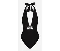 Costume Intero Scollato Stampa Dg Vib3 - Donna Beachwear Nero Jersey