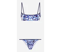 Bikini In Tessuto Indemagliabile Stampa Maioliche - Donna Beachwear Blu