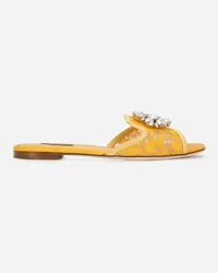 Dolce & Gabbana Slippers In Pizzo Con Cristalli - Donna Slide E Mule Giallo Giallo