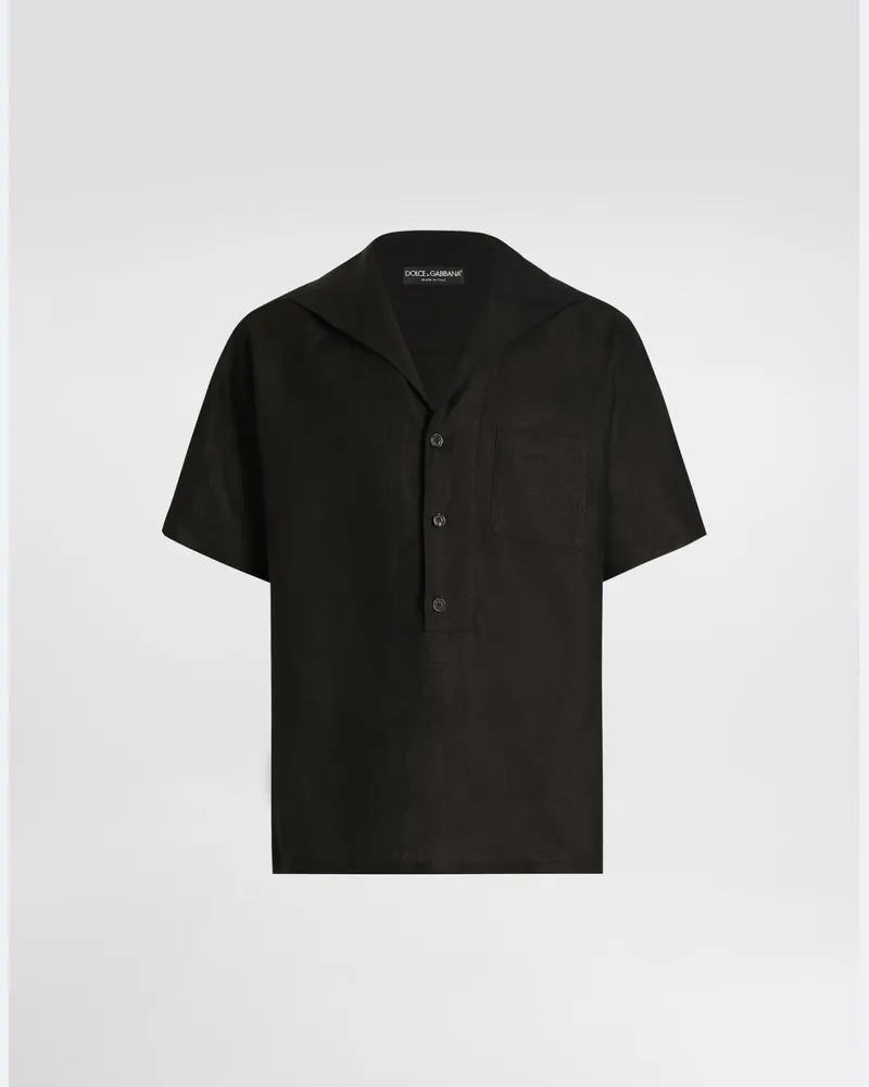 Dolce & Gabbana Camicia Tre Bottoni Manica Corta In Lino - Uomo Camicie Nero Lino Nero