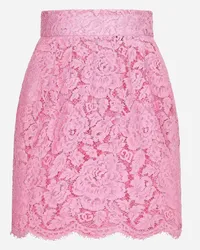 Dolce & Gabbana Minigonna In Pizzo Cordonetto Floreale Logato - Donna Gonne Rosa Rosa