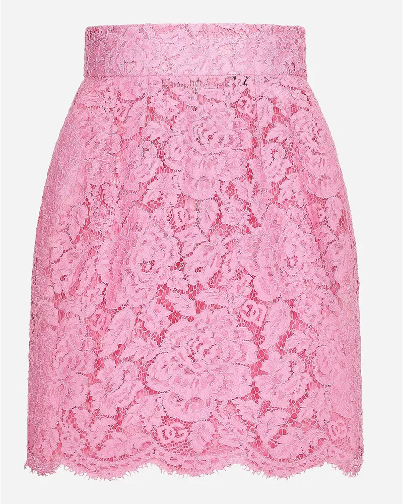 Dolce & Gabbana Minigonna In Pizzo Cordonetto Floreale Logato - Donna Gonne Rosa Rosa
