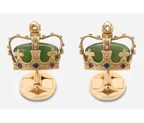 Crown Yellow Gold Cufflinks With Green Jades - Uomo Gemelli Oro