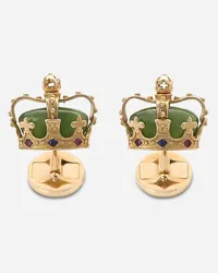 Dolce & Gabbana Crown Yellow Gold Cufflinks With Green Jades - Uomo Gemelli Oro Oro