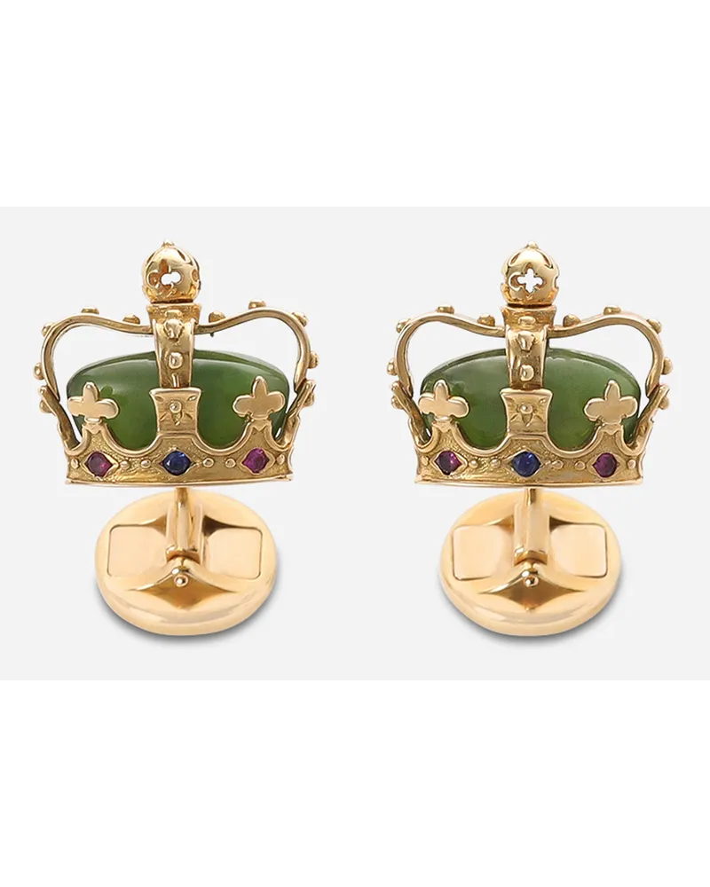 Dolce & Gabbana Crown Yellow Gold Cufflinks With Green Jades - Uomo Gemelli Oro Oro