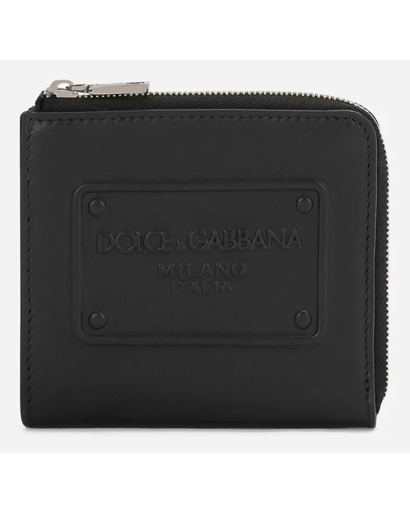 Dolce & Gabbana Portacarte In Pelle Di Vitello Con Logo In Rilievo - Uomo Portafogli E Piccola Pelletteria Nero Pelle Nero