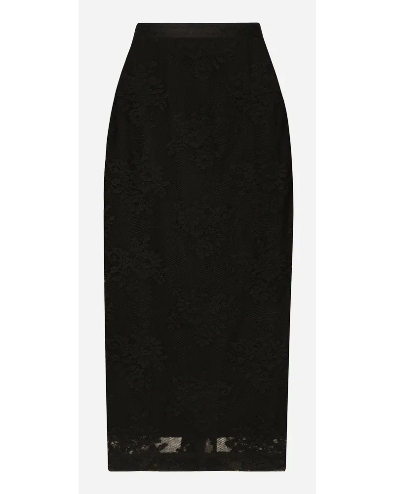 Dolce & Gabbana Gonna Tubino In Pizzo Con Spacco - Donna Gonne Nero Pizzo Nero