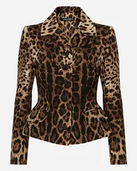 Dolce & Gabbana Giacca Monopetto In Doppio Crêpe Stampa Leopardo - Donna Giacche E Blazer Stampa Animalier Lana Leo