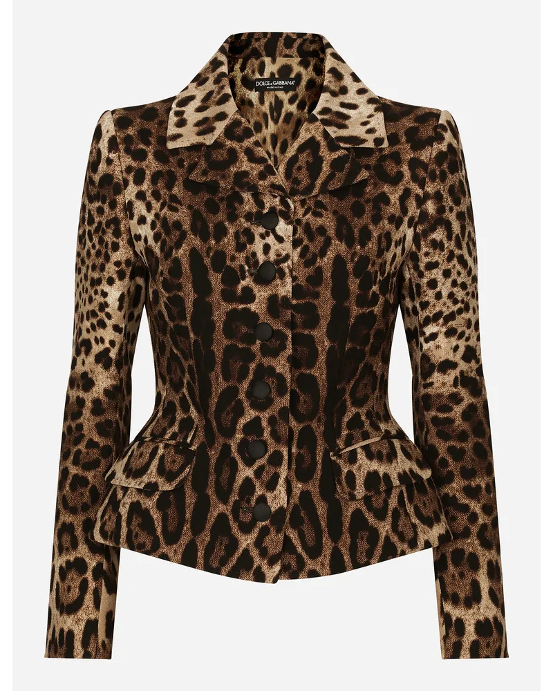 Dolce & Gabbana Giacca Monopetto In Doppio Crêpe Stampa Leopardo - Donna Giacche E Blazer Stampa Animalier Lana Leo