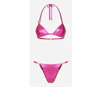 Laminated Triangle Bikini Top With Dg Logo - Donna Beachwear Rosa Tessuto