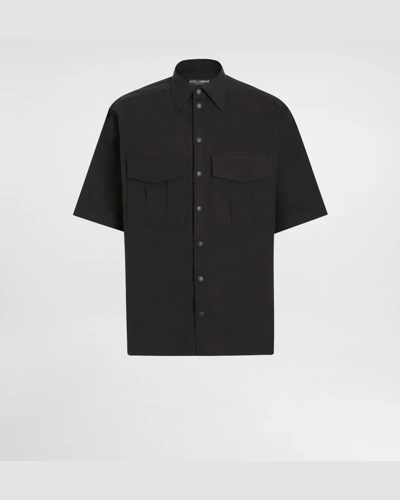 Dolce & Gabbana Camicia In Popeline E Con Placca - Uomo Camicie Nero Nero
