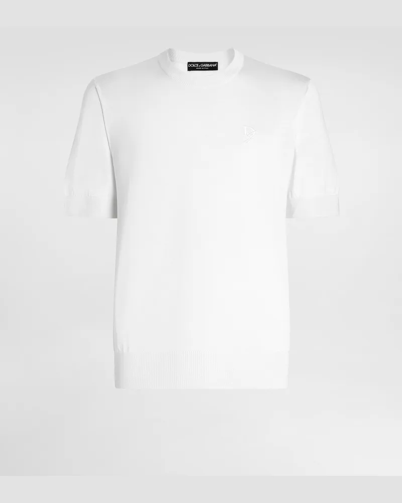 Dolce & Gabbana Maglia Girocollo In Seta Ricamo Dg - Uomo Maglieria Bianco Bianco