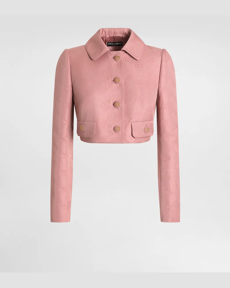 Dolce & Gabbana Giacca Corta In Jacquard Matelassé Logo Dg Allover - Donna Giacche E Blazer Rosa Rosa