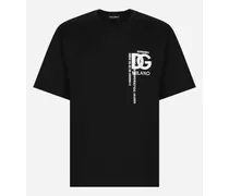 T-shirt Cotone Con Stampa E Ricamo Logo Dg - Uomo T-shirts E Polo Nero Tessuto