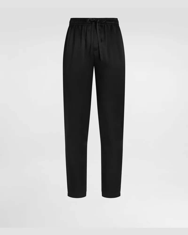 Dolce & Gabbana Pantaloni Pigiama In Seta Logo Ricamato - Uomo Pantaloni E Shorts Nero Seta Nero