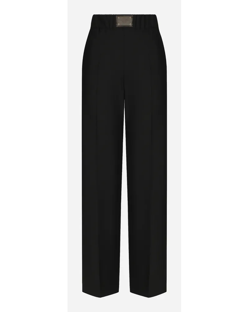 Dolce & Gabbana Pantaloni Flare In Lana Con Placca Logata - Donna Pantaloni E Shorts Nero Lana Nero