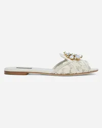 Dolce & Gabbana Slide Rainbow In Pizzo Con Broche - Donna Slide E Mule Grigio Ghiaccio