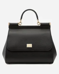 Dolce & Gabbana Borsa Sicily Media In Pelle Dauphine - Donna Borse A Mano Nero Pelle Nero