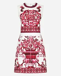 Dolce & Gabbana Abito Corto In Broccato Stampa Maiolica - Donna Abiti Fucsia Cotone Tris