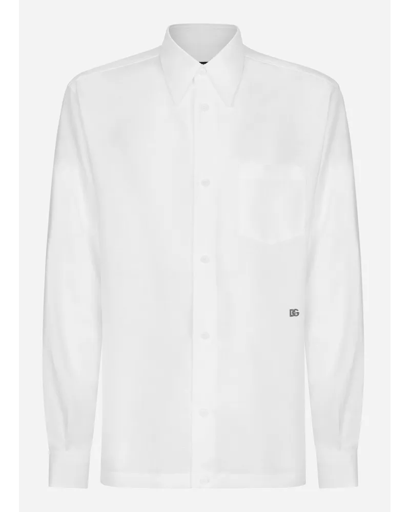 Dolce & Gabbana Camicia Hawaii Lino Con Dg Hardware - Uomo Camicie Bianco Lino Bianco