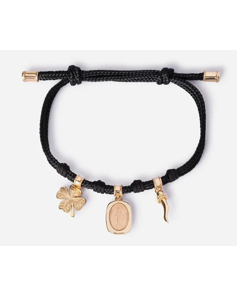 Dolce & Gabbana Bracciale Good Luck Tessuto Con Pendente In Oro Giallo E Rosso 18 Carati - Uomo Bracciali Giallo/rosso Giallo