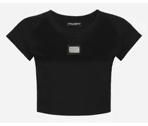 Cropped Jersey T-shirt With Tag - Donna T-shirts E Felpe Nero Cotone