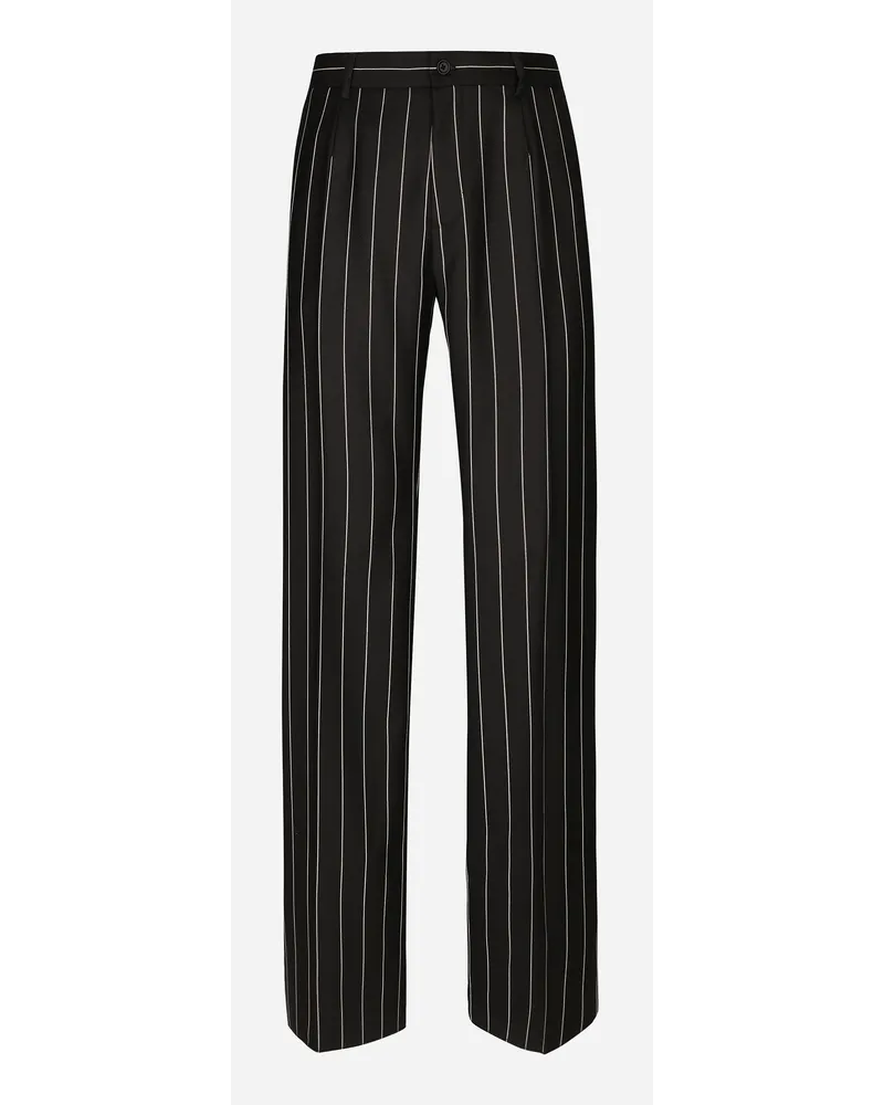 Dolce & Gabbana Pantalone Gamba Dritta Gessato - Uomo Pantaloni E Shorts Nero Rigato