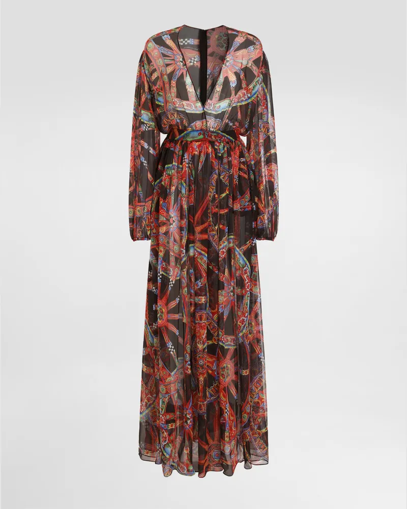 Dolce & Gabbana Abito Lungo In Chiffon Stampa Carretto - Donna Abiti Multicolore Multicolore