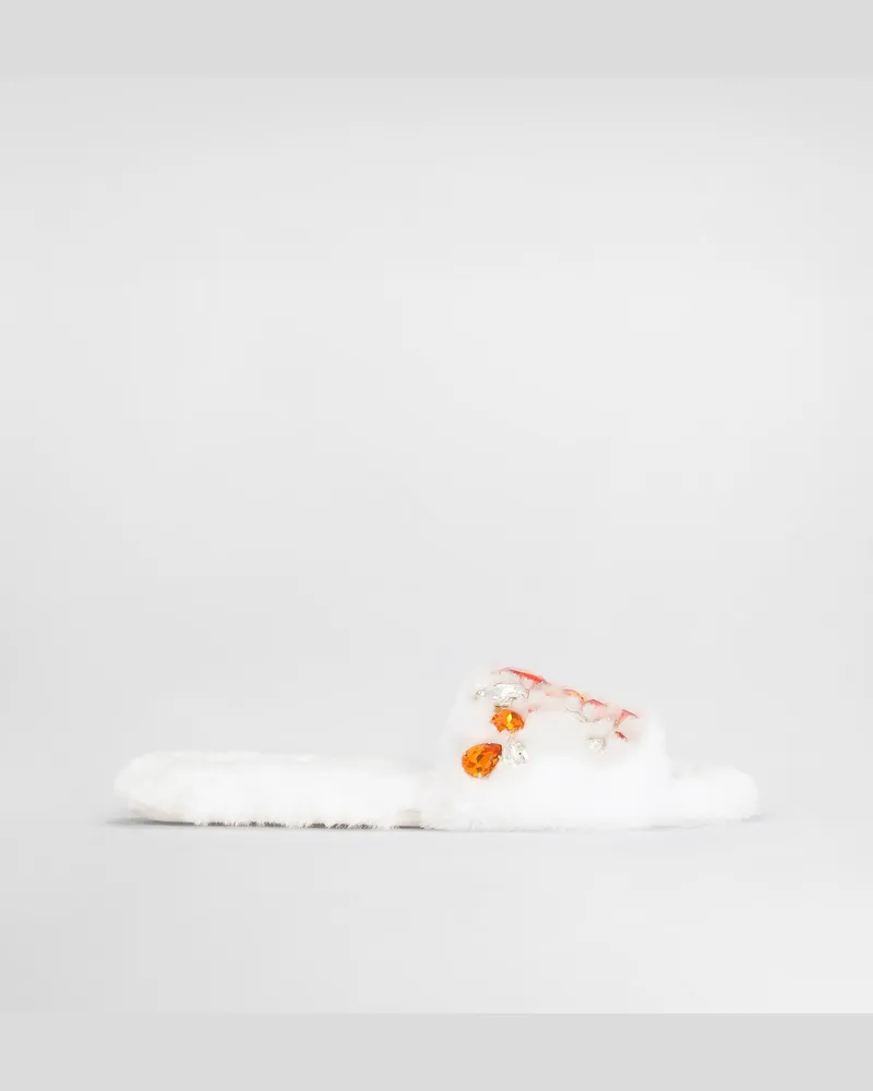 Dolce & Gabbana Ciabatta Flat In Ecofur - Donna Slide E Mule Bianco Bianco