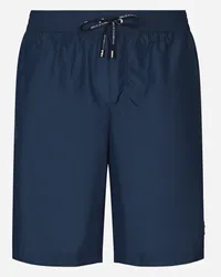 Dolce & Gabbana Mid-length Swim Trunks With Branded Plate - Uomo Beachwear Blu Tessuto Blu