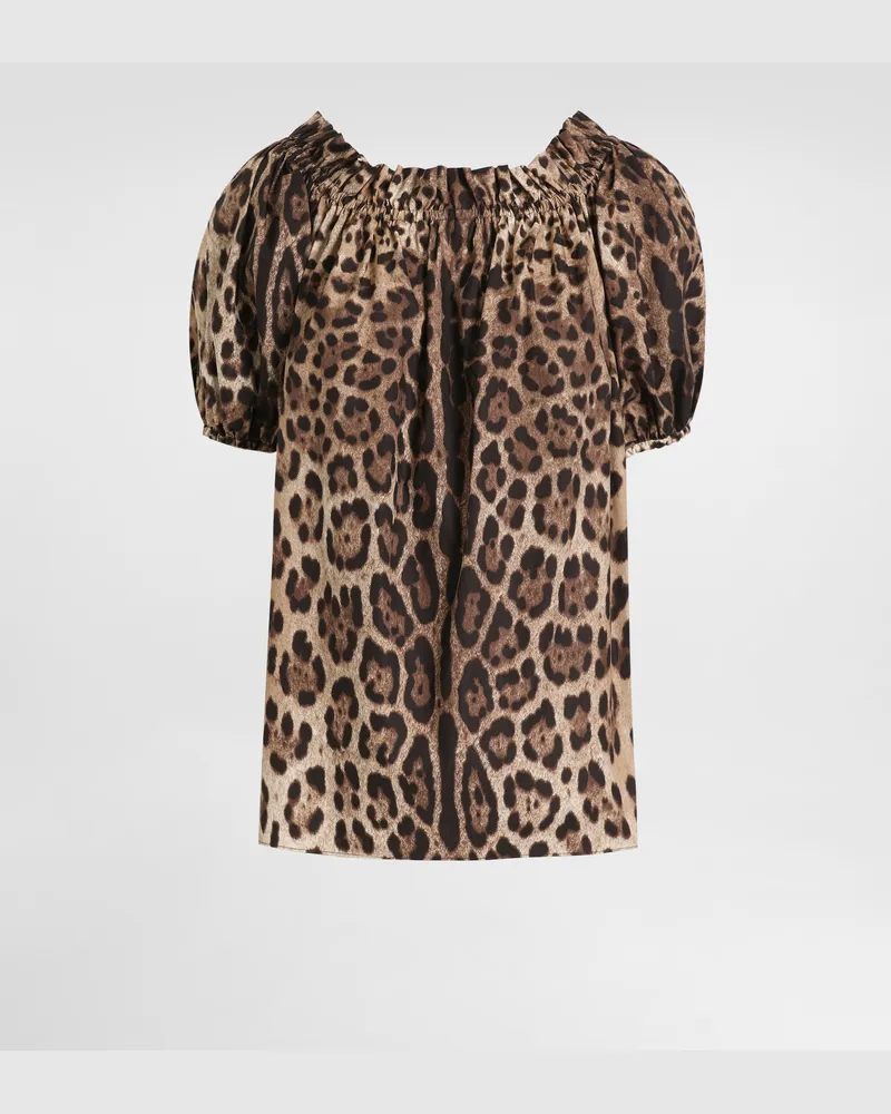 Dolce & Gabbana Top Maniche Corte In Popeline Stampa Leopardo - Donna Camicie E Top Stampa Animalier Leo