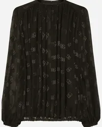 Dolce & Gabbana Devoré Satin Blouse With All-over Dg Logo - Donna Camicie E Top Nero Nero